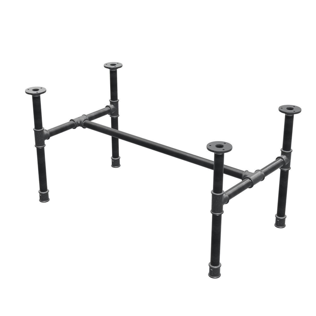 Industrial cast iron coffee table base, H-frame, 81 × 45 cm, 42 cm high, three-quarter view