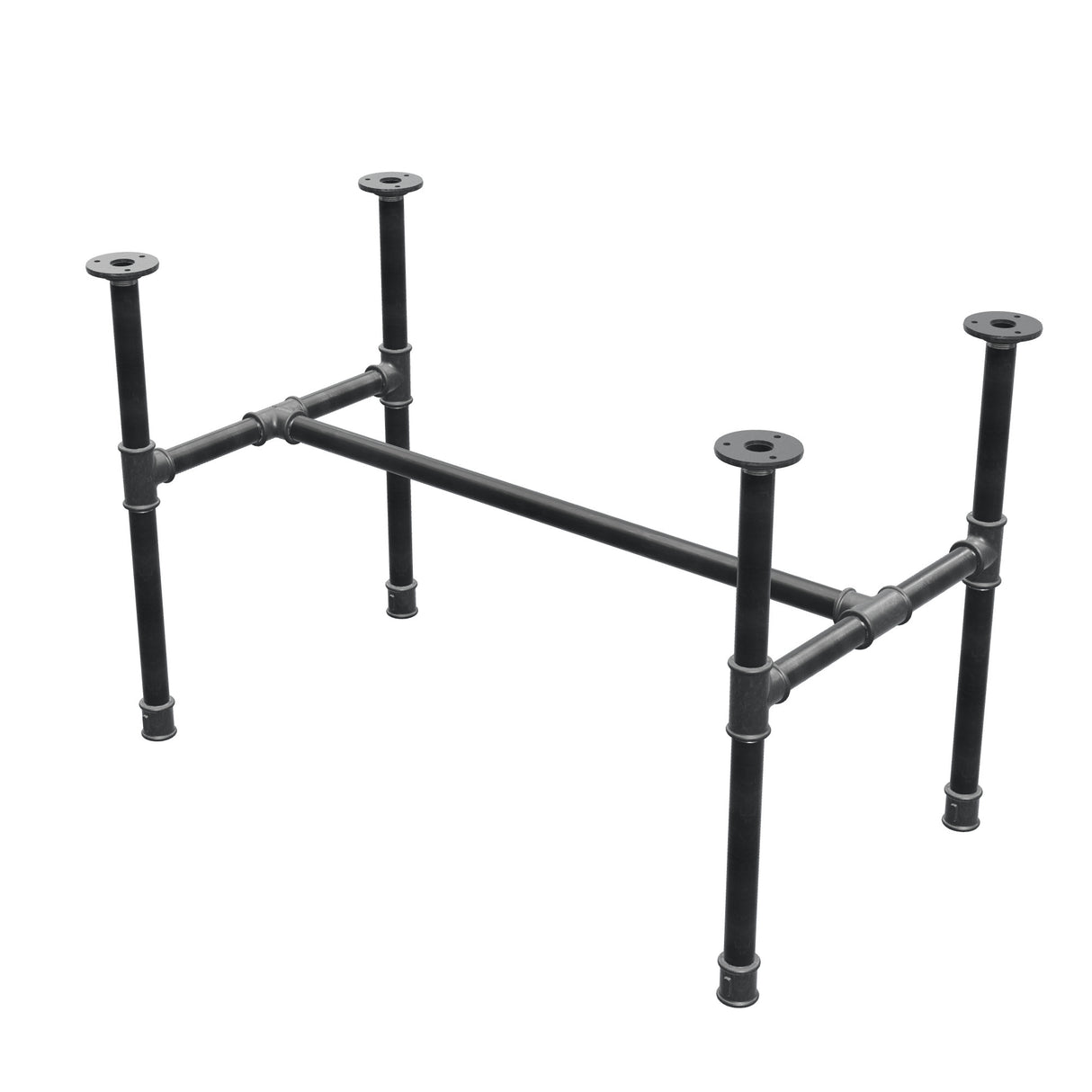Industrial cast iron coffee table base, H-frame, 81 × 45 cm, 52 cm high, three-quarter view