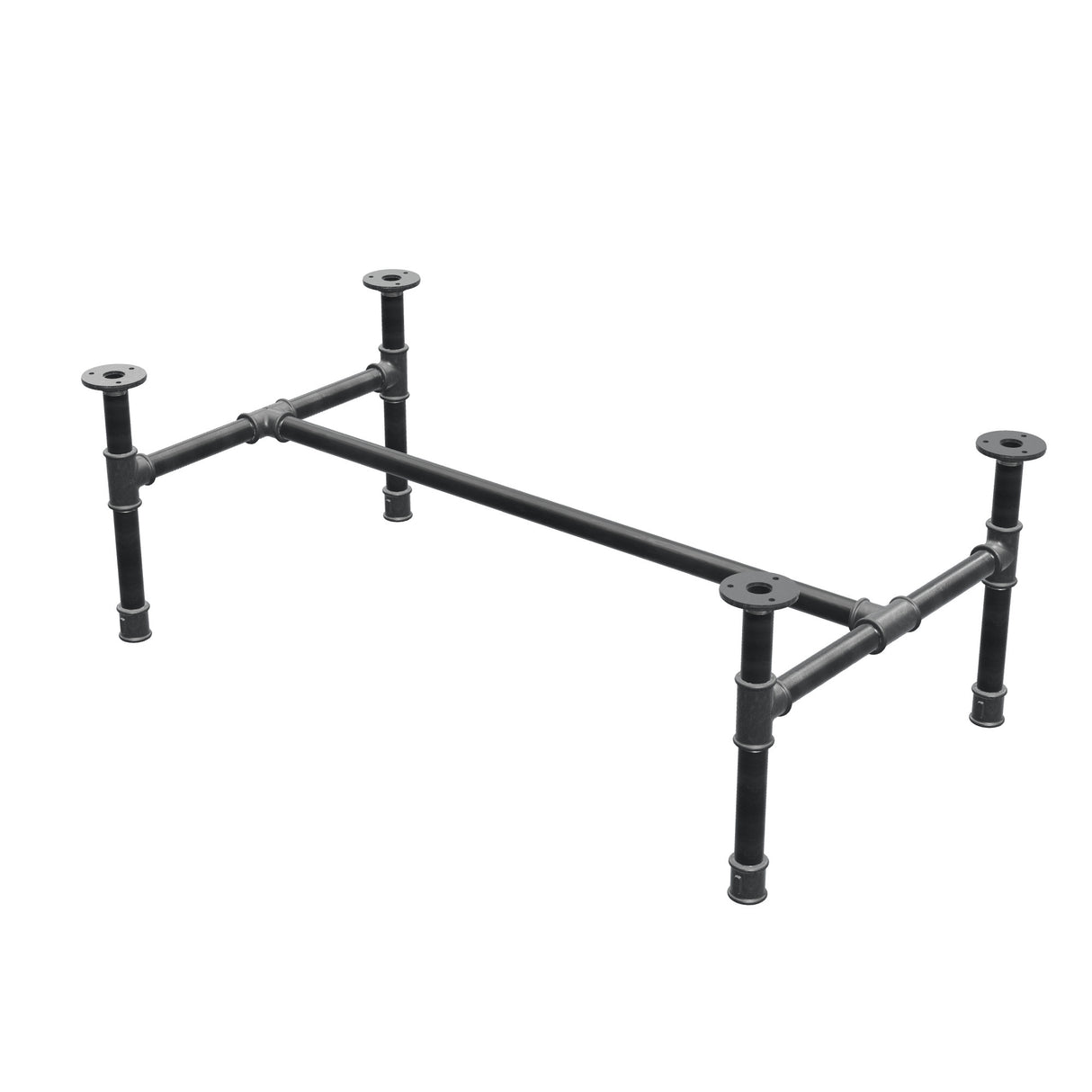 Industrial cast iron coffee table base, H-frame, 91 × 51 cm, 32 cm high, three-quarter view
