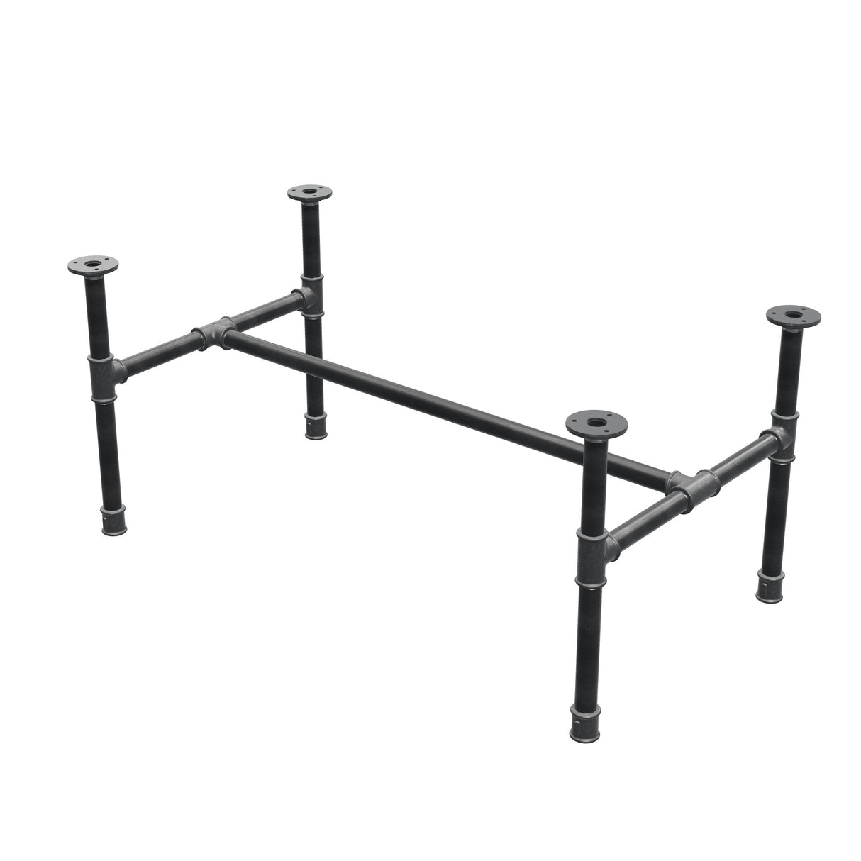 Industrial cast iron coffee table base, H-frame, 91 × 51 cm, 42 cm high, three-quarter view