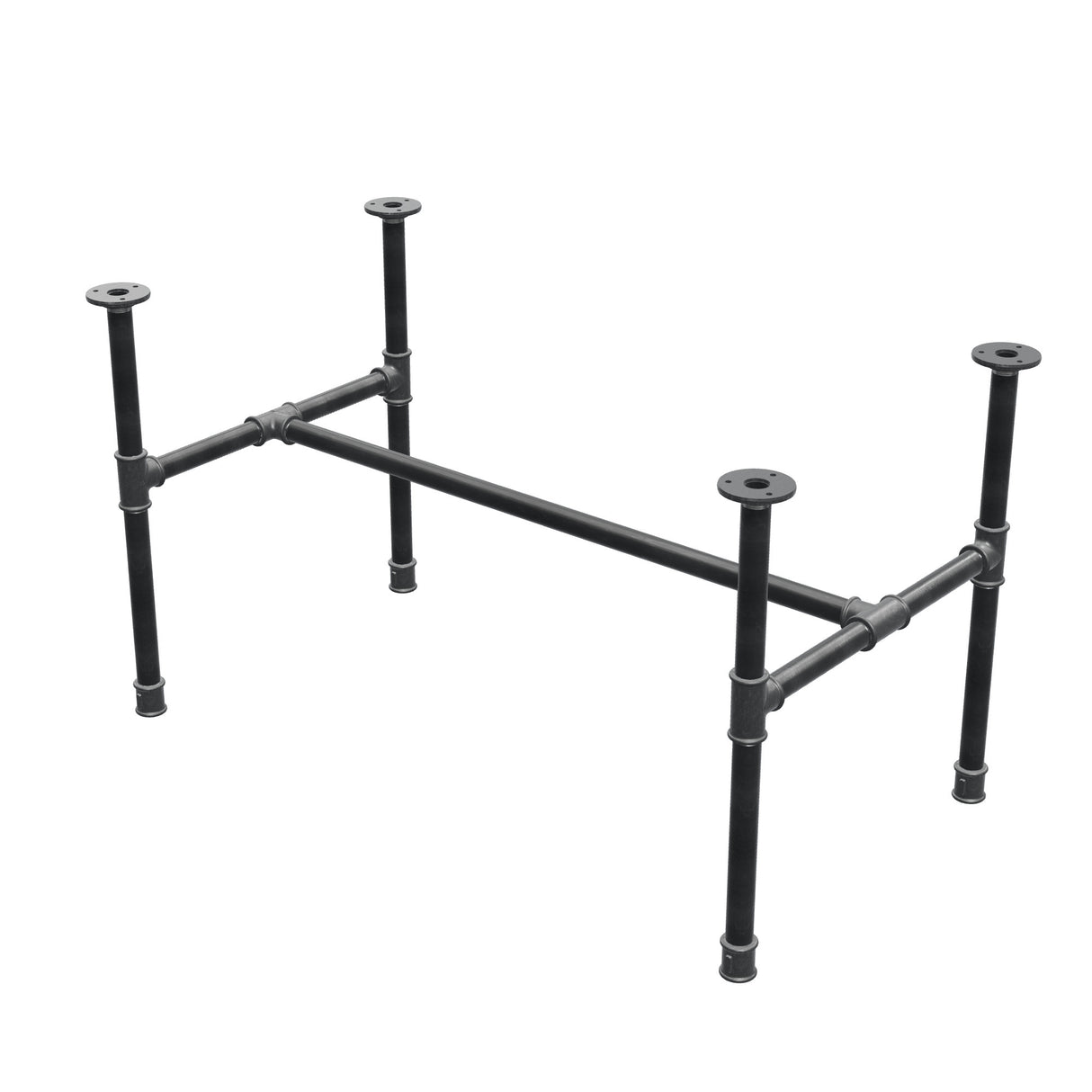 Industrial cast iron coffee table base, H-frame, 91 × 51 cm, 52 cm high, three-quarter view