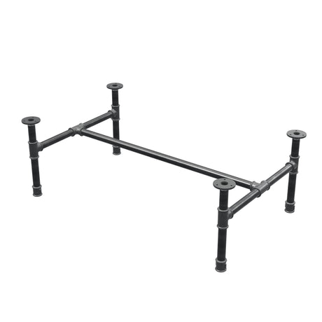 Industrial cast iron coffee table base, H-frame, 91 × 55 cm, 32 cm high, three-quarter view