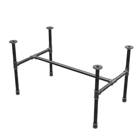 Industrial cast iron coffee table base, H-frame, 91 × 55 cm, 52 cm high, three-quarter view