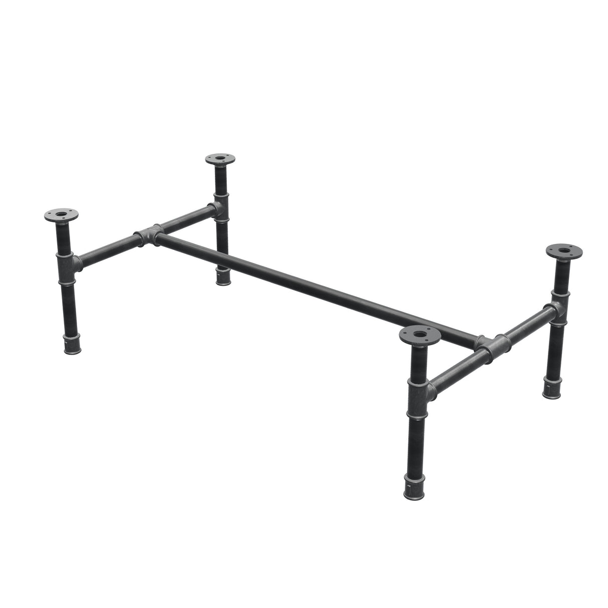 Industrial cast iron coffee table base, H-frame, 96 × 55 cm, 32 cm high, three-quarter view