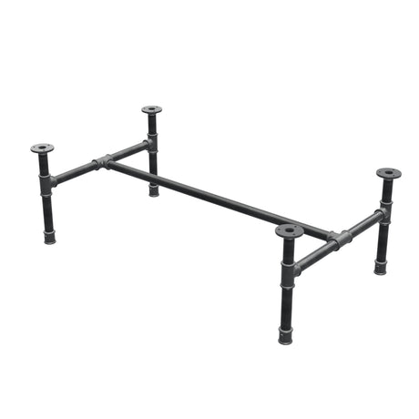 Industrial cast iron coffee table base, H-frame, 96 × 55 cm, 32 cm high, three-quarter view