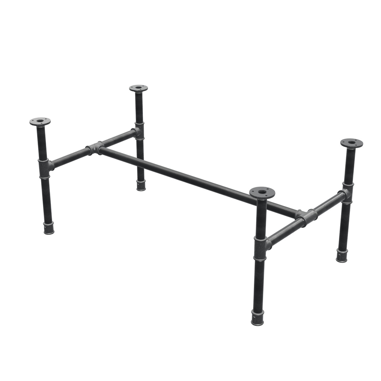 Industrial cast iron coffee table base, H-frame, 96 × 55 cm, 42 cm high, three-quarter view