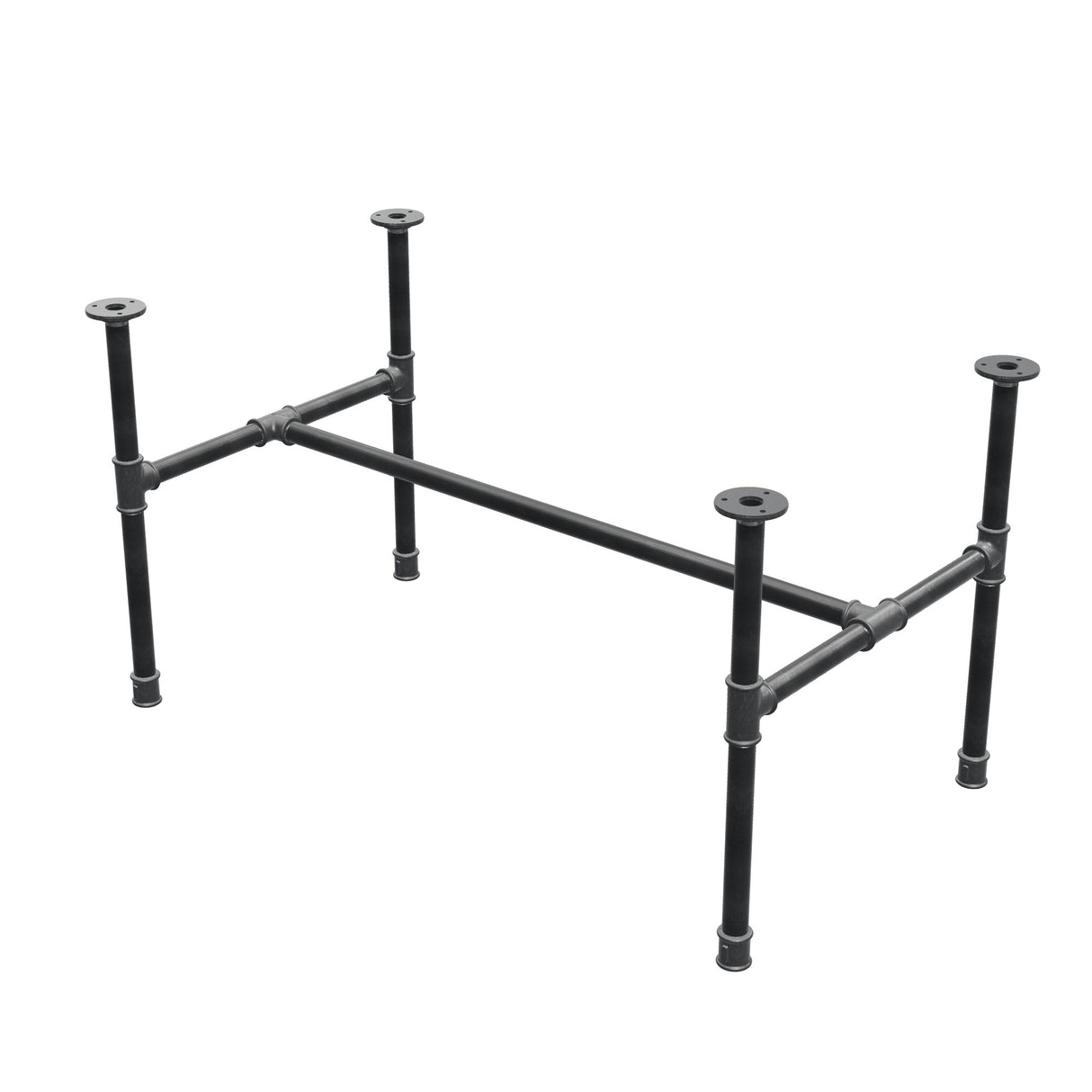 Industrial cast iron coffee table base, H-frame, 96 × 55 cm, 52 cm high, three-quarter view