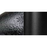 Matte black paint: the grain of the cast iron fitting on the left, the steel pipe surface on the right