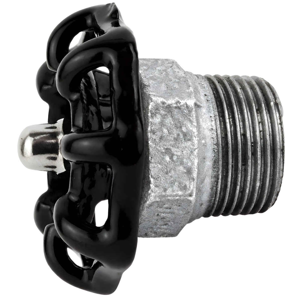 Black 52 mm handwheel on half nipple, stainless steel nut, galvanized cast iron fitting