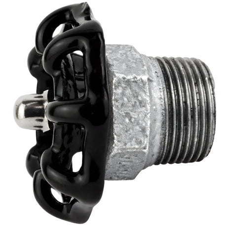 Black 52 mm handwheel on half nipple, stainless steel nut, galvanized cast iron fitting