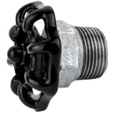 Black 52 mm handwheel on half nipple, black nut, galvanized cast iron fitting