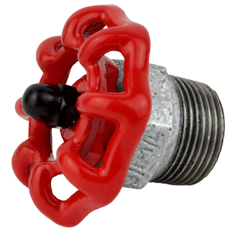 Red 52 mm handwheel on half nipple, black nut, galvanized cast iron fitting