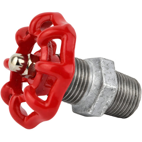 Red 52 mm handwheel on nipple, 1/2'' with stainless steel nut, galvanized cast iron fitting