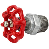 Red 52 mm handwheel on nipple, stainless steel nut, galvanized cast iron fitting