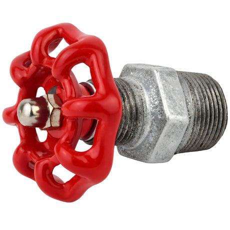 Red 52 mm handwheel on nipple, stainless steel nut, galvanized cast iron fitting