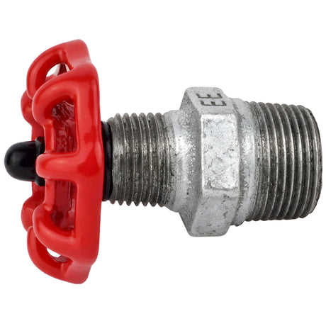 Red 52 mm handwheel on nipple, black nut, galvanized cast iron fitting