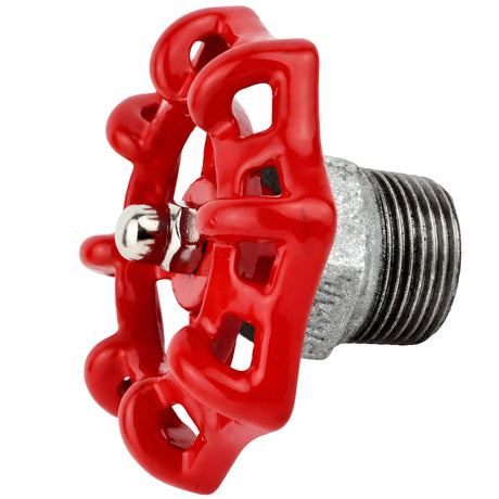 Red 72 mm handwheel on half nipple, stainless steel nut, galvanized cast iron fitting