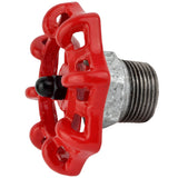 Red 72 mm handwheel on half nipple, black nut, galvanized cast iron fitting