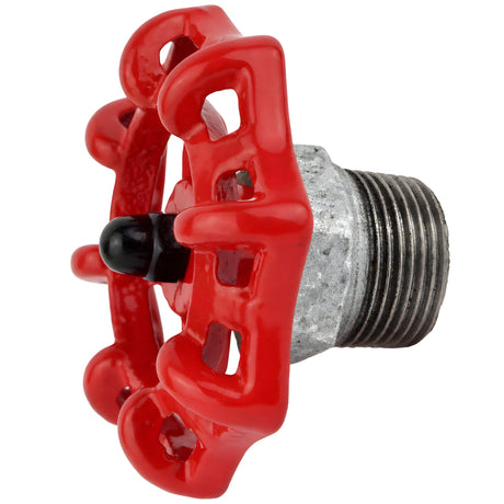 Red 72 mm handwheel on half nipple, black nut, galvanized cast iron fitting