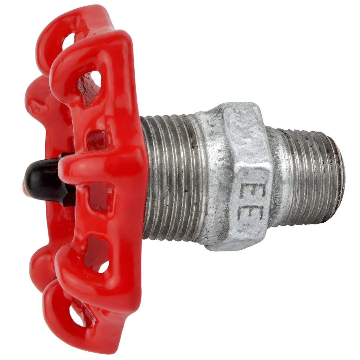 Red 72 mm handwheel on nipple, 1/2'' with black nut, galvanized cast iron fitting