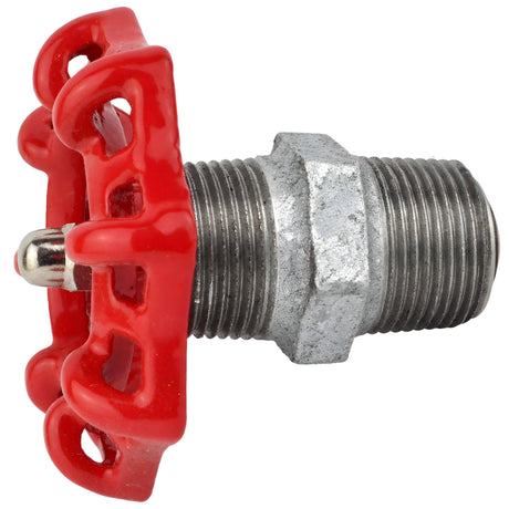 Red 72 mm handwheel on nipple, stainless steel nut, galvanized cast iron fitting