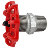 Red 72 mm handwheel on nipple, black nut, galvanized cast iron fitting