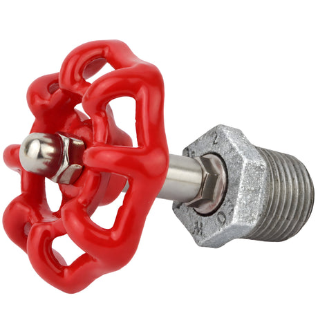 Red handwheel on extended half nipple, 52 mm, galvanized cast iron fitting