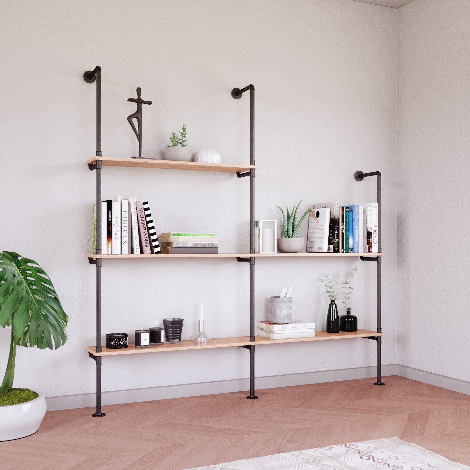 Custom-made plumbing shelf upright kit