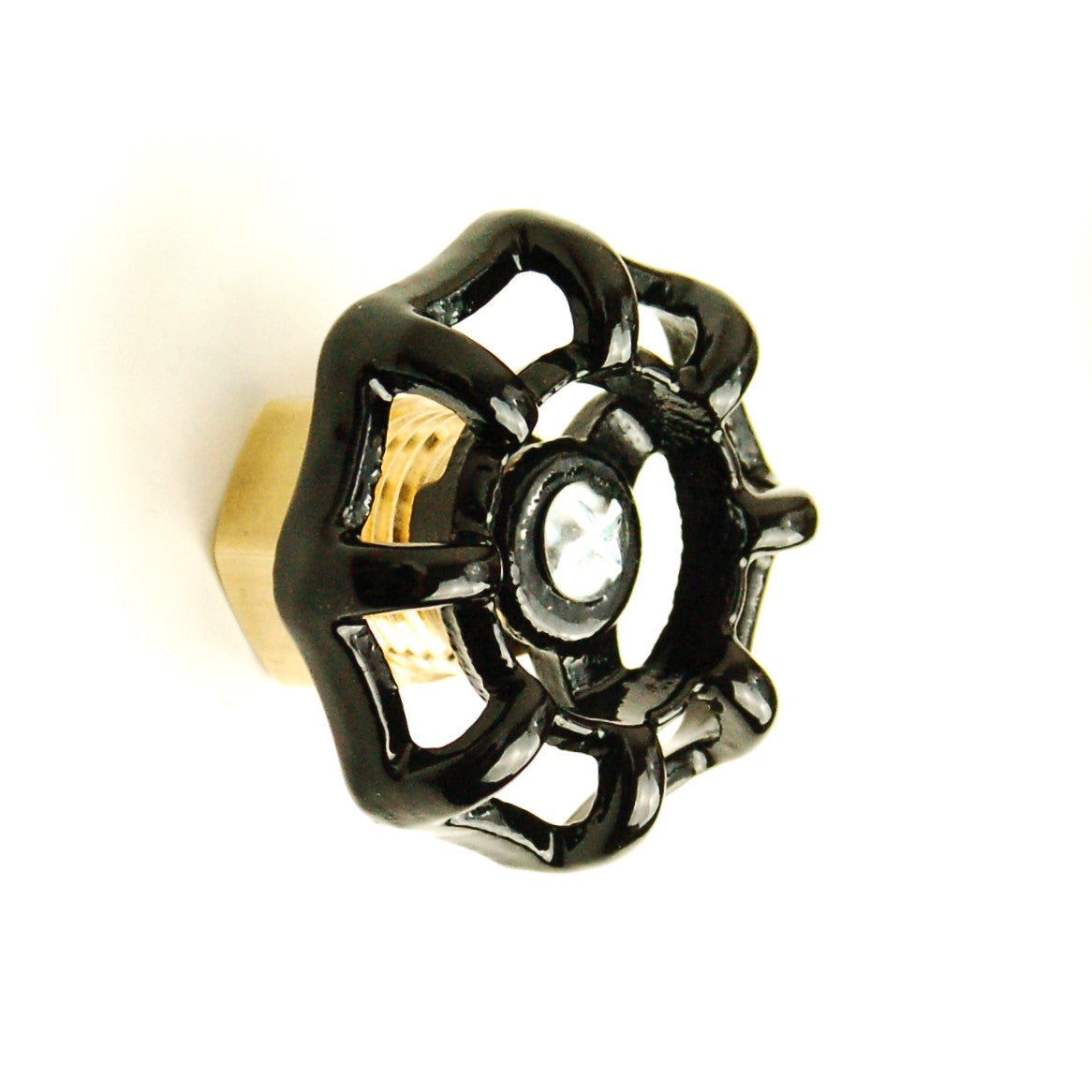 Furniture knob with black valve wheel made of brass