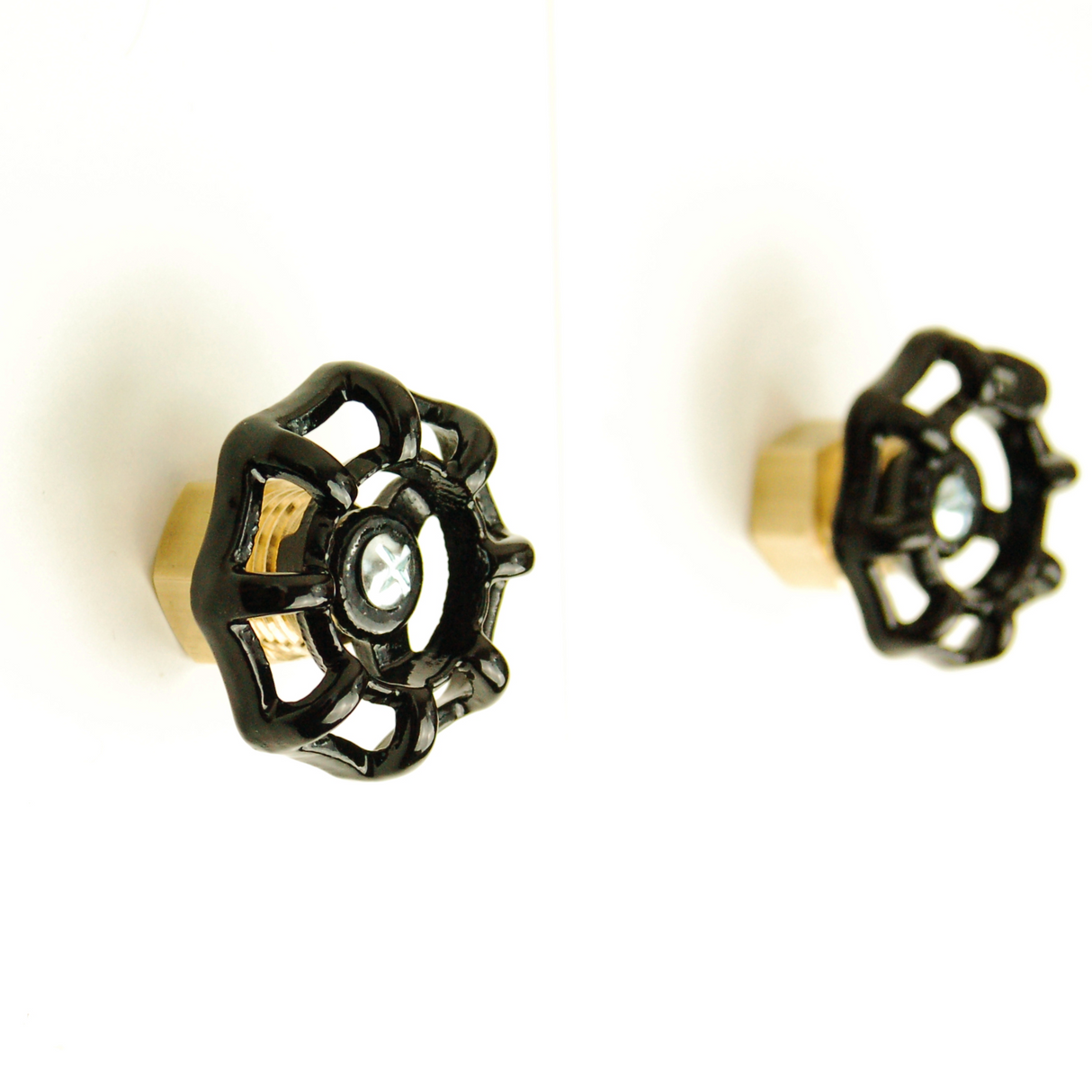 Drawer handle knob with black brass wheel in industrial style
