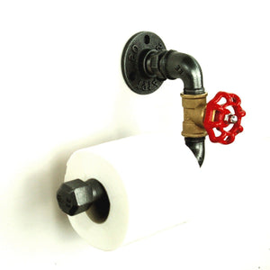 Toilet paper holders Valve Style Red | Model 3, Small Handwheel Cast Iron & Brass