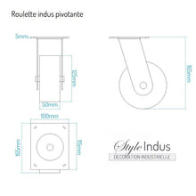 Industrial black swivel castor - metal - 125mm - locking brake